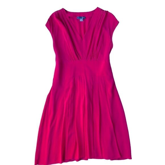 Lil For Anthropologie Pink Draped 100% Silk pleated A Line Smocked Back Dress L - Picture 7 of 13